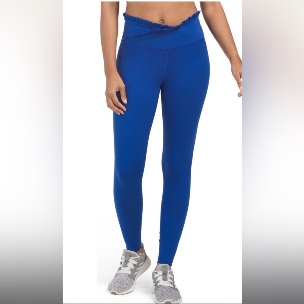 Sincerely Jules Crossover Ruffle Leggings Bright Blue Womens size Large